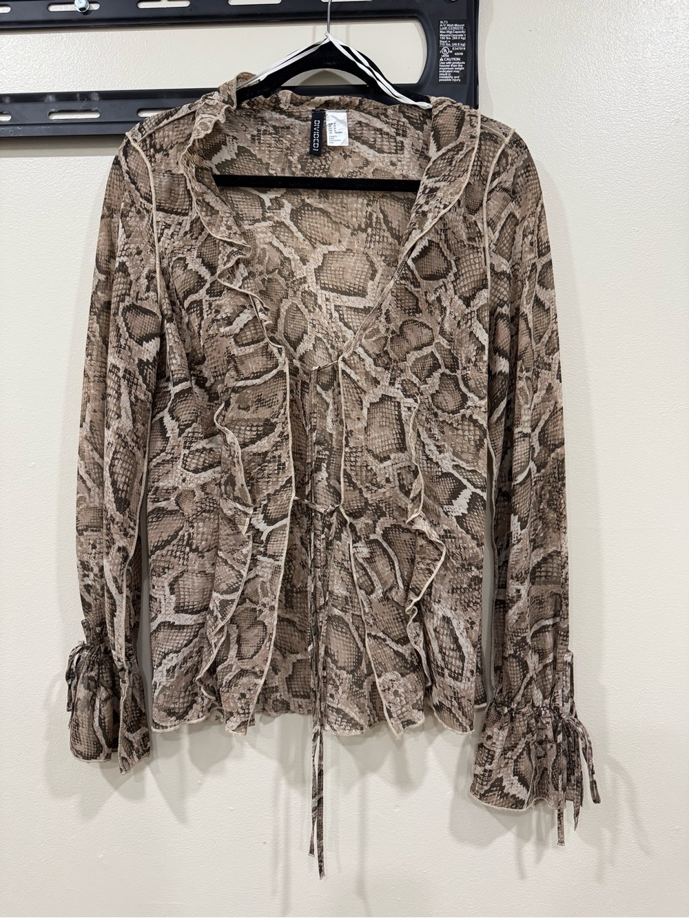 Chico's Brown Snake Print Ruffled Tie-Front Top
